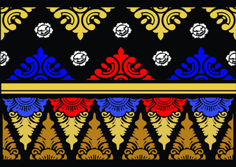 Geometric Indonesian batik motifs with distinctive Balinese floral pattern