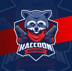 mafia raccoon with gun mascot esport logo design character