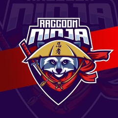 Naklejka na ściany i meble ninja raccoon mascot esport logo design character