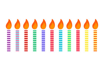 Happy birthday, birthday party, birthday candles colorful flat vector illustration and icon