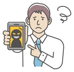 Vector illustration of businessman in trouble with phone fraud.