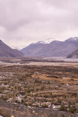 beautiful landscape of nubra valley in ladakh, captured with a drone, aerial view.