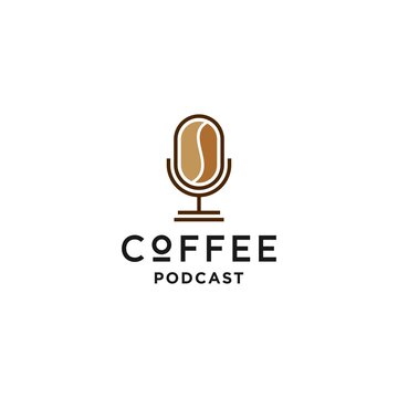 Coffee With Bean Podcast Line Logo Icon Vector Design For Coffee Talk Radio 