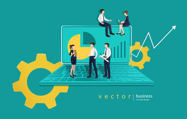 Business people talking for business presentation media,vector character concept design,bank staff meeting or office worker video conference