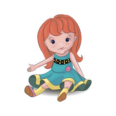 Print. Kid doll sitting for concept design.  sitting home. Beautiful illustration. Vector illustration design.