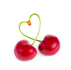 Ripe fresh red cherry isolated on white background.