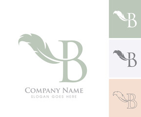 A Vector Logo Illustration of Feather Monogram Initial Letter B