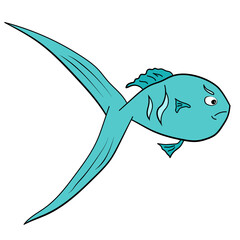 Obraz premium Angry fish cartoon. Vector fish clipart. Hand-drawn doodle fish print. Fish character.