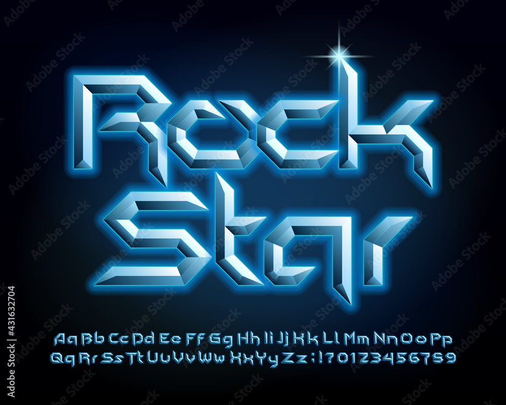 Fototapete rock star alphabet font. metallic letters, numbers and symbols in hard rock style. uppercase and low