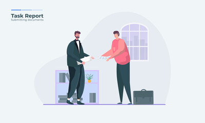 Illustration of submitting documents at the office scene
