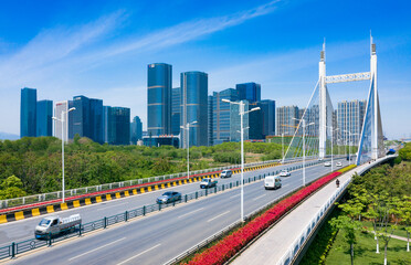 Obraz premium Urban environment of Shangbo bridge in Yiwu City, Zhejiang Province, China