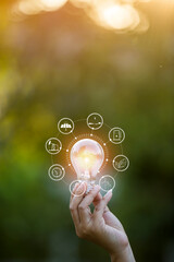 light bulb against nature, icons