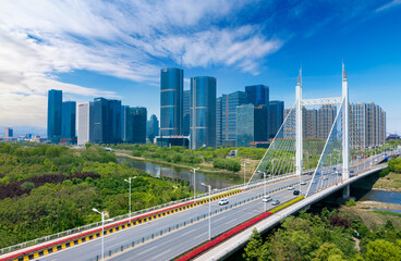 Urban environment of Shangbo bridge in Yiwu City, Zhejiang Province, China