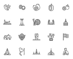 Thai culture line icons set