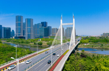 Fototapeta na wymiar Urban environment of Shangbo bridge in Yiwu City, Zhejiang Province, China