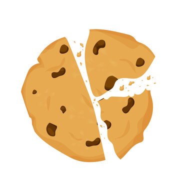 recommend clip art: Cookies with chocolate chips broken in cartoon flat style isolated on white background. Bakery dessert, traditional pastry.