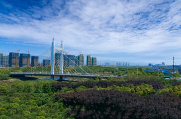 Urban environment of Shangbo bridge in Yiwu City, Zhejiang Province, China