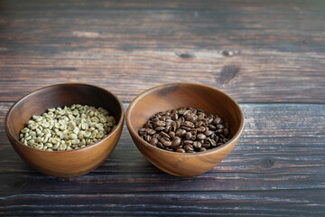 コーヒー豆、生豆と焙煎豆の比較