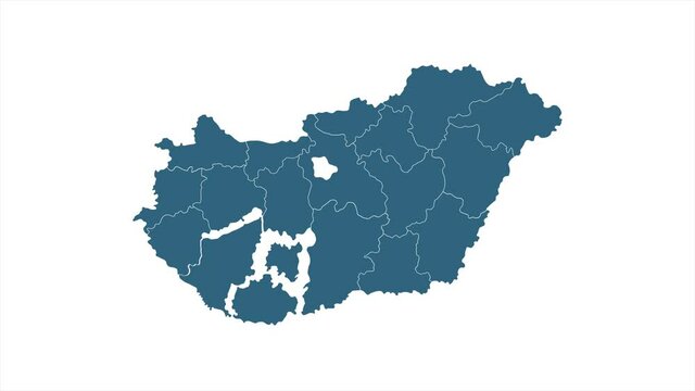 Animated Map of Hungary. Gray Blank Hungary Map on White Background. 4K Ultra HD World Map.
