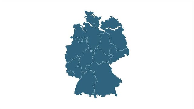 Germany Map Showing Up Intro With New Regions. 4k animated Germany map intro background with new administrative regions