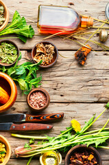 Healing herbs,roots and extracts in herbal medicine