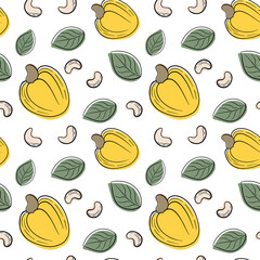 Hand drawn sketch vector seamless background pattern with cashews. Cute simple linear pattern with nuts.