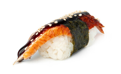 Nigiri sushi isolated on white background close up