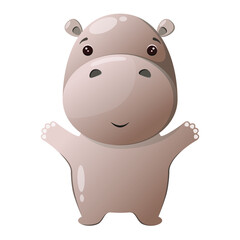 Cute hippo on a white background. Children's animal illustration