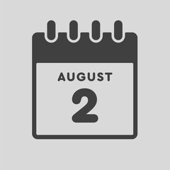 Icon day date 2 August, template calendar page