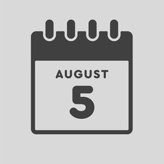 Icon day date 5 August, template calendar page