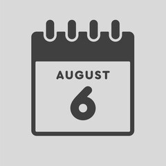 Icon day date 6 August, template calendar page