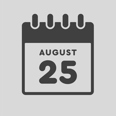 Icon day date 25 August, template calendar page