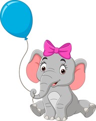 Cartoon elephant with a blue balloon