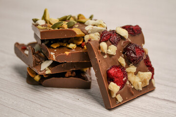 Hand made chocolate with freeze-dried fruits