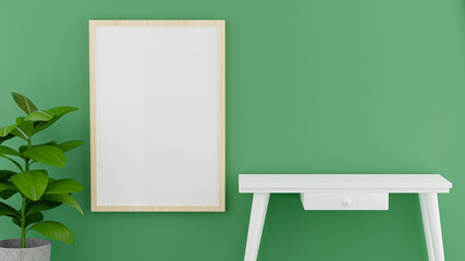 3d render of working room interior with picture frame table plant for your mockup