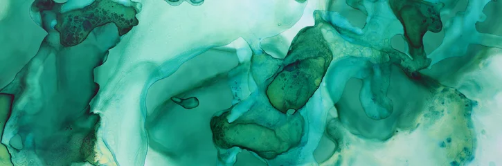Poster art photography of abstract fluid painting with alcohol ink, green colors © tomertu
