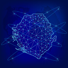 Global logistics network concept. Communications network map Sierra Leone on the world background. Map Republic of Sierra Leone with nodes in polygonal style. EPS10. 