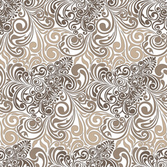 Seamless pattern. Brown abstract pattern in retro style, white background. Vector.