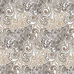 Seamless pattern. Brown abstract pattern in retro style, white background. Vector.