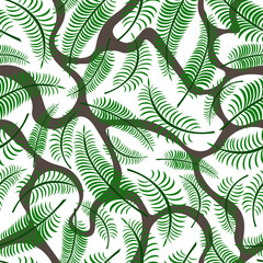 Tropical leaves on an abstract background. Floral seamless pattern, vector.