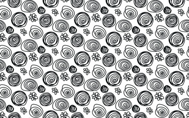 Seamless pattern with abstract hand-drawn curls or spiral swirl, seamless fabric print