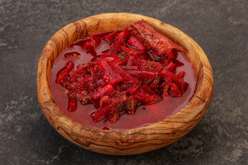 Russian traditional Borsch soup with cabbage