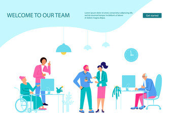 Webpage template of business characters working in office