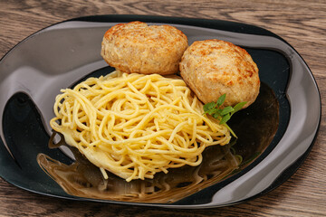 Spaghetti with homemade chicken cutlet