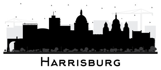 Harrisburg Pennsylvania City Skyline Silhouette with Black Buildings Isolated on White.