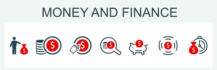 A set of vector icons for money and finance.	