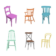 Trendy Scandinavian flat chairs. Interior design illustration. Dinning and living room chairs. 