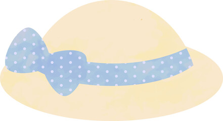 麦わら帽子　小さめ　青　水玉リボン