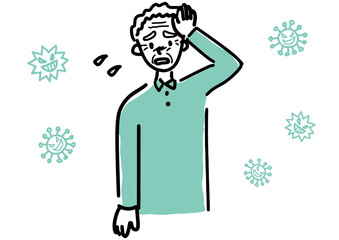 発熱する高齢男性のシンプルタッチイラスト