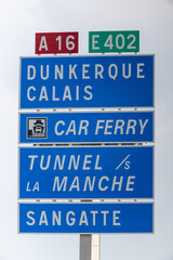  Direction sign indicating the Channel Tunnel near Calais